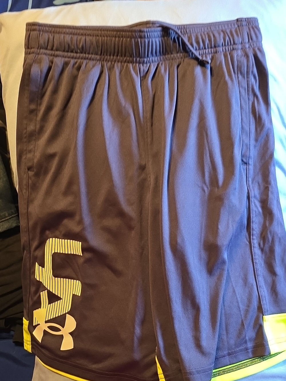 Under Armour Boy's Purple Athletic Shorts with Yellow Logo